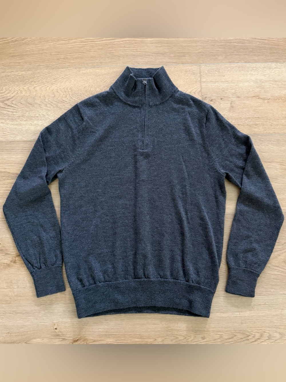 J.Crew Merino Wool Half Zip Mock Neck Sweater Charcoal Gray Slim Large